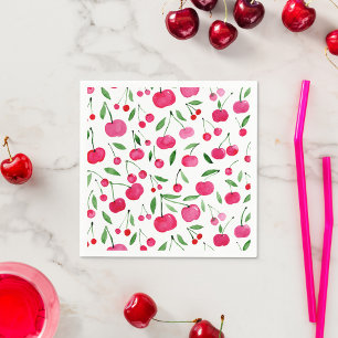 Cute watercolor red cherries pattern napkin