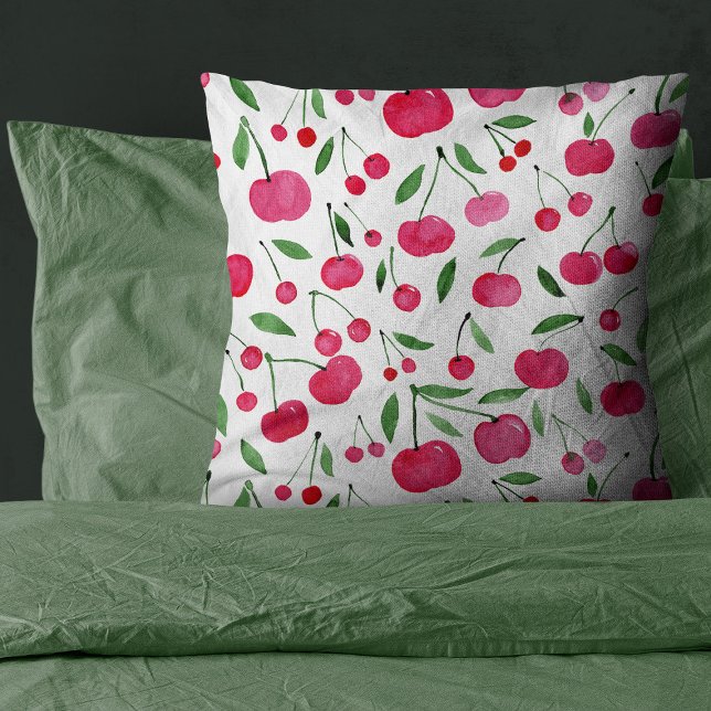 Cute watercolor red cherries pattern throw pillow (Creator Uploaded)