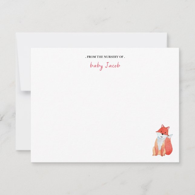Cute watercolor Red fox Baby Boy Thank You Card (Front)