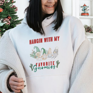 Cute Watercolor Red Green Festive Gnomes Christmas Hoodie