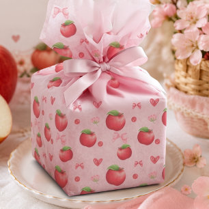 Cute Watercolor Red Pink Apple Coquette Pattern Tissue Paper