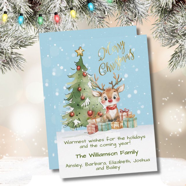 Cute Watercolor Reindeer Christmas Tree Card (Creator Uploaded)