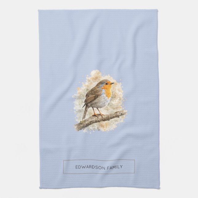 Cute watercolor Robin bird personalized Kitchen Towel (Vertical)