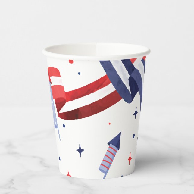 Cute Watercolor Rocket Fourth of July Paper Cups (Left)