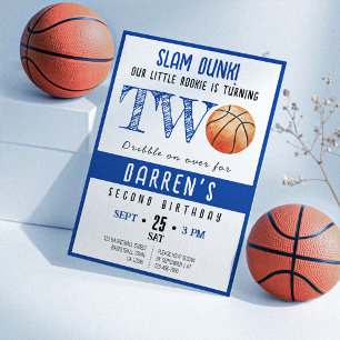 Cute Watercolor Rookie Basketball Boy 2nd Birthday Invitation
