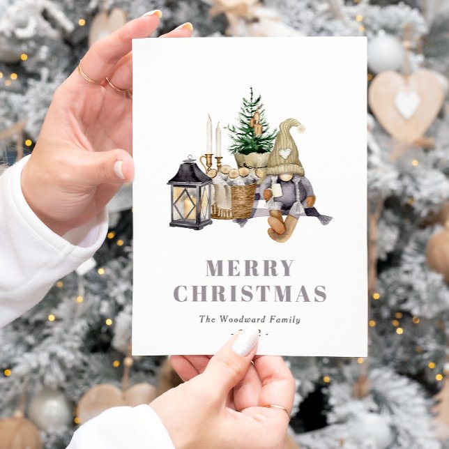 Cute Watercolor Rustic Gnome Holiday Postcard (Creator Uploaded)