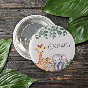 Cute Watercolor Safari Animals Baby Shower 1 Inch Round Button