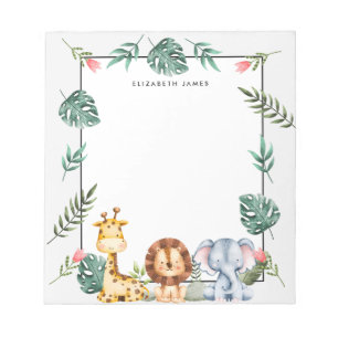 Cute Watercolor Safari Animals Personalized Notepad