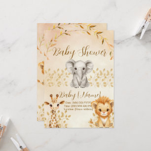 Cute Watercolor Safari Baby Shower Invitation
