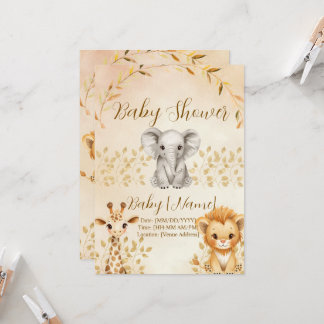 Cute Watercolor Safari Baby Shower Invitation