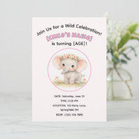 Cute Watercolor Safari Elephant Birthday Girl