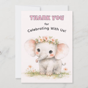 Cute Watercolor Safari Elephant Birthday Girl Pink Invitation