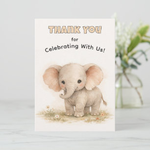 Cute Watercolor Safari Elephant Neutral Birthday Invitation