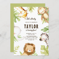 Cute Watercolor Safari Friends Tropical Birthday