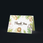 Cute Watercolor Safari Friends Tropical Birthday Thank You Card<br><div class="desc">Send thanks to family and friends for being part of your celebrating with this safari thank you card. It features cute watercolor illustrations of a baby giraffe, monkey, elephant, lion and zebra with tropical leaves accent. Customize by adding your event details. This tropical thank card will be perfect for you...</div>