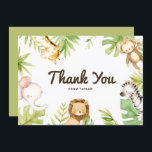 Cute Watercolor Safari Friends Tropical Birthday Thank You Card<br><div class="desc">Send thanks to family and friends for being part of your celebrating with this safari thank you card. It features cute watercolor illustrations of a baby giraffe, monkey, elephant, lion and zebra with tropical leaves accent. Personalize by adding your event details. This tropical thank you card will be perfect for...</div>