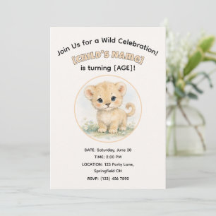 Cute Watercolor Safari Lion Birthday Boy Party Invitation