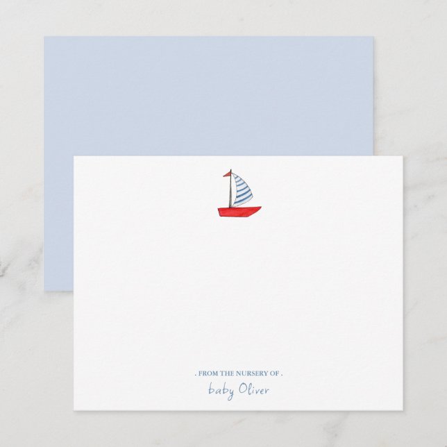 Cute watercolor sailboat nautical Baby  Thank You Card (Front/Back)