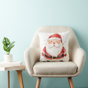 Cute Watercolor Santa Claus for Kids Throw Pillow