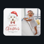 Cute Watercolor Santa Maltese Dog Photo Christmas Magnet<br><div class="desc">Celebrate the holiday season with our charming customizable photo Christmas magnet, featuring an adorable watercolor illustration of a cute Maltese dog donning a festive Santa hat and a stylish tartan bow tie! This delightful magnet combines your favourite photo with whimsical artistry, making it a perfect gift or keepsake for pet...</div>