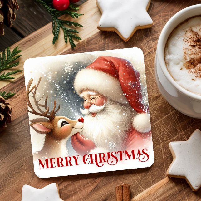 Cute Watercolor Santa Rudolph Christmas Coasters (Cute Watercolor Santa Rudolph Christmas Coasters)