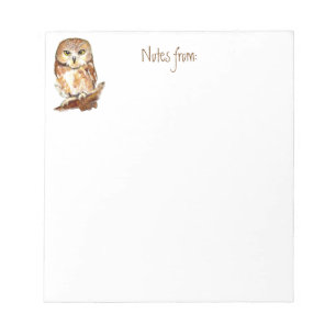 Cute Watercolor Saw Whet Owl, Bird, Animal Notepad