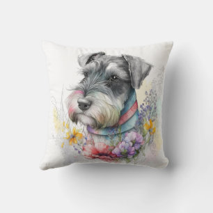 Cute Watercolor Schnauzer Puppy Dog Throw Pillow