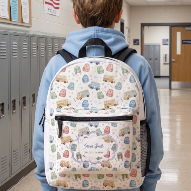 Cute Watercolor School Bus Custom Name Backpack (Creator Uploaded)