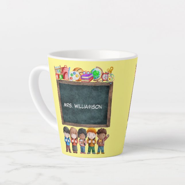 Cute Watercolor School Chalkboard Text Teacher  Latte Mug (Left Angle)