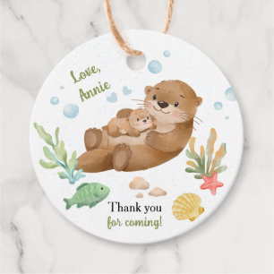 Cute Watercolor Sea Otter Mother & Baby Favour Tags