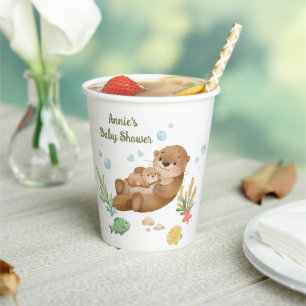 Cute Watercolor Sea Otter Mother & Baby Paper Cups