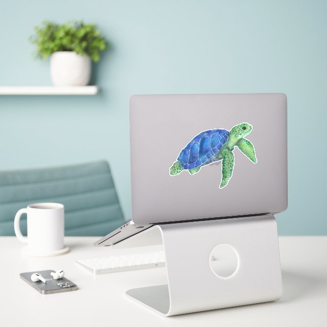 Cute watercolor sea turtle (Laptop On Desk)