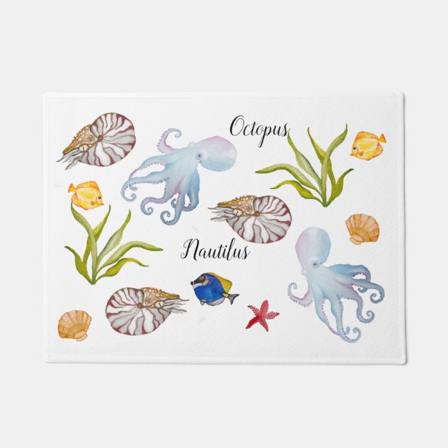 Cute watercolor seabed inhabitants doormat (Front)