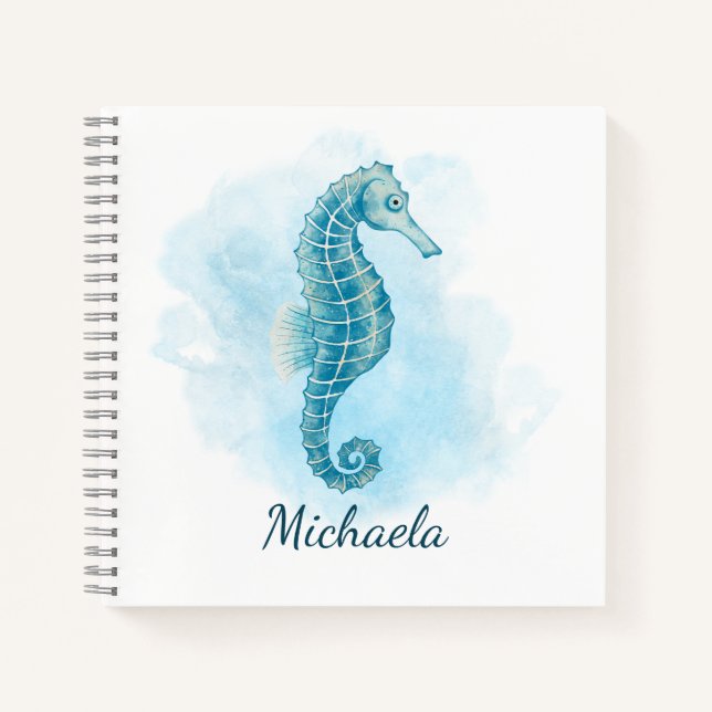 Cute Watercolor Seahorse Personalized Notebook (Front)