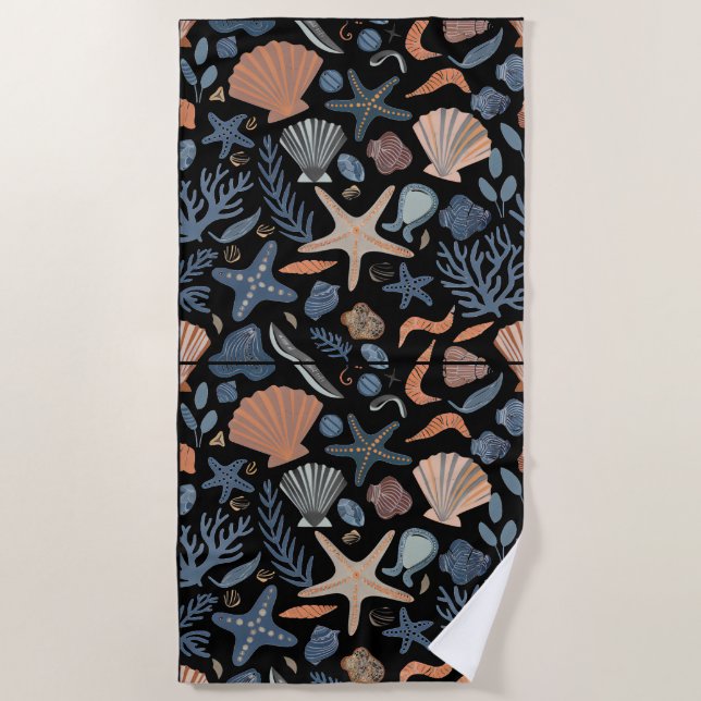 Cute Watercolor Seashell Coral  Beach Towel (Front)
