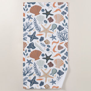 Cute Watercolor Seashell Coral Beach Towel