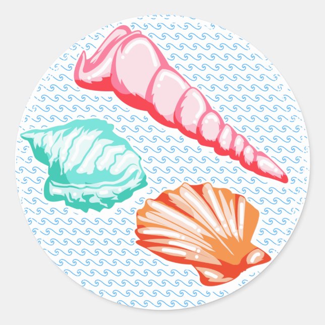 Cute Watercolor Seashells Illustration Classic Round Sticker (Front)