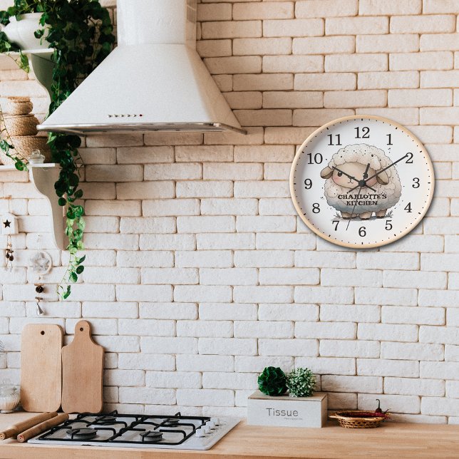 Cute Watercolor Sheep, Custom Wood Wall  Clock (Creator Uploaded)