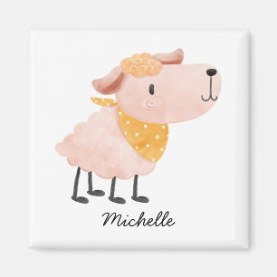 Cute Watercolor Sheep & Name Magnet