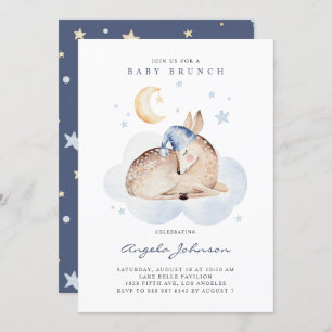 Cute Watercolor Sleeping Baby Deer Baby Brunch Invitation