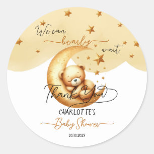 Cute Watercolor Sleeping Bear On Moon Baby Shower Classic Round Sticker