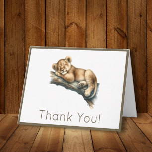 Cute Watercolor Sleeping Lion Border Thank You Note Card