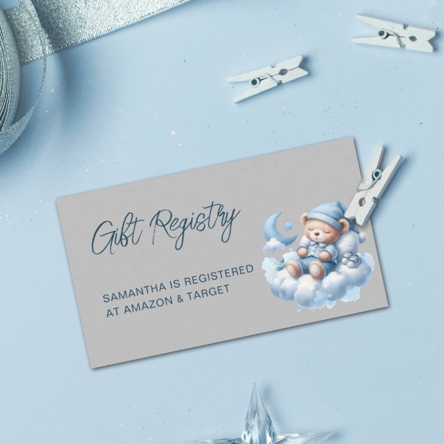 Cute watercolor sleepy bear baby shower registry enclosure card (Creator Uploaded)