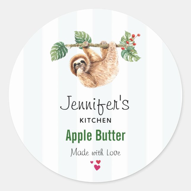 Cute Watercolor Sloth Kitchen Classic Round Sticker (Front)