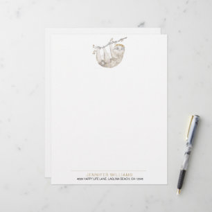 Cute Watercolor Sloth Lovers Letterhead