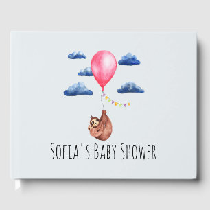 Cute Watercolor Sloth Mother and Name Baby Shower Guest Book