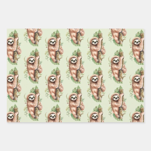 Cute Watercolor Sloth & Tropical Feuille Motif (Devant)