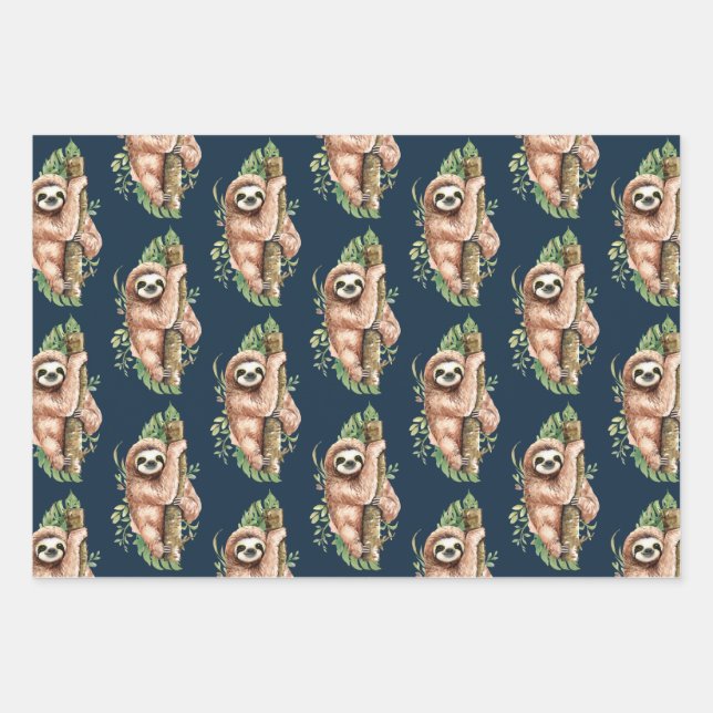 Cute Watercolor Sloth & Tropical Feuille Motif (Devant)