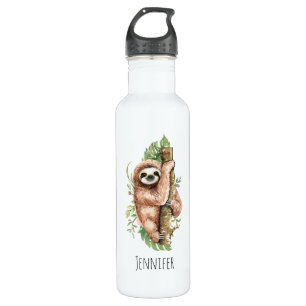 Cute Watercolor Sloth & Tropical Leaves 710 Ml Water Bottle