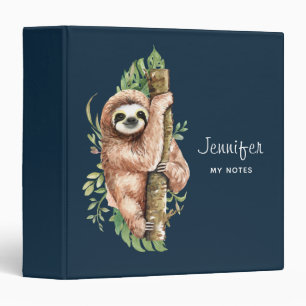 Cute Watercolor Sloth & Tropical Leaves Binder